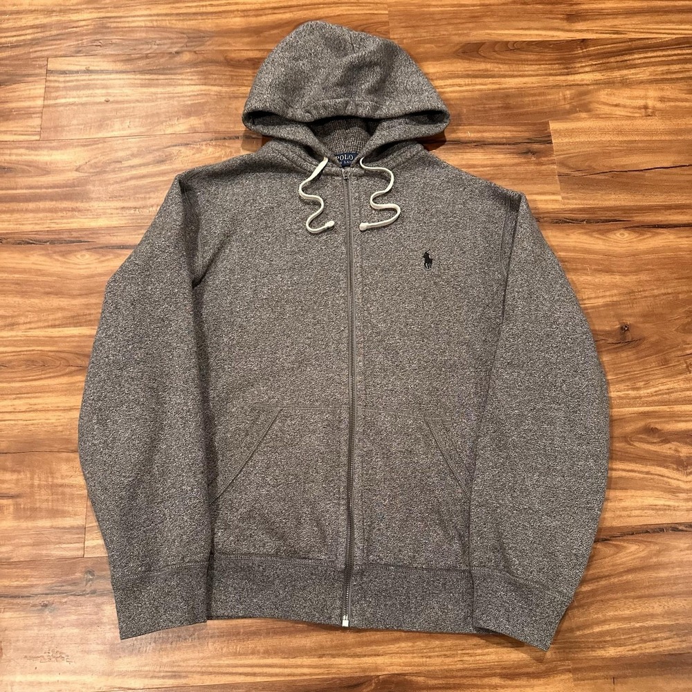 Polo Ralph Lauren Hoodie Mens Large Gray Full Zip Fleece Pony Logo Sweatshirt